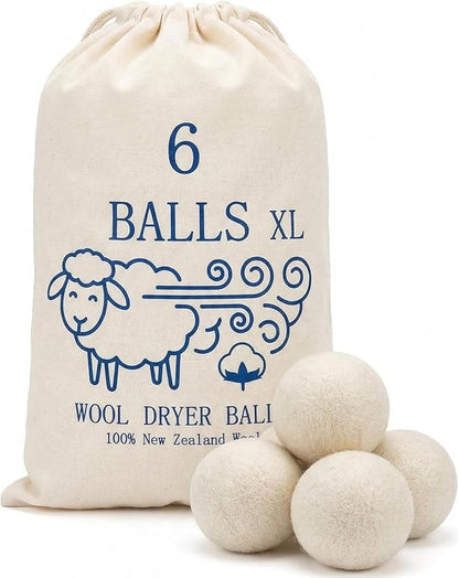 Premium XL Wool Dryer Balls (2.7)6 Pack - 100% Organic New Zealand Wool - Reusable Natural Fabric Softener - Reduces Wrinkles & Shortens Drying Time - XL Jumbo Size Set of 6