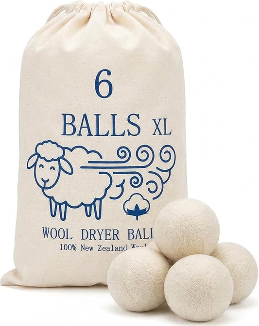 Premium XL Wool Dryer Balls (2.7)6 Pack - 100% Organic New Zealand Wool - Reusable Natural Fabric Softener - Reduces Wrinkles & Shortens Drying Time - XL Jumbo Size Set of 6