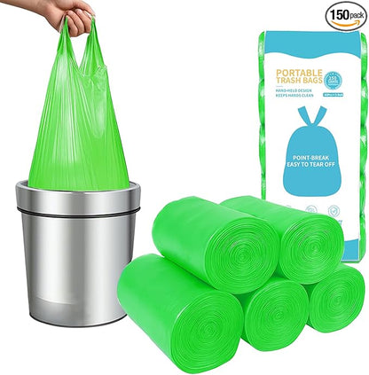 MakMeFre 5Rolls 4Gallon Portable Trash Bags,Thicken Small Garbage Bags for Office,Bedroom,Kitchen Waste Bin(150Counts,Green)