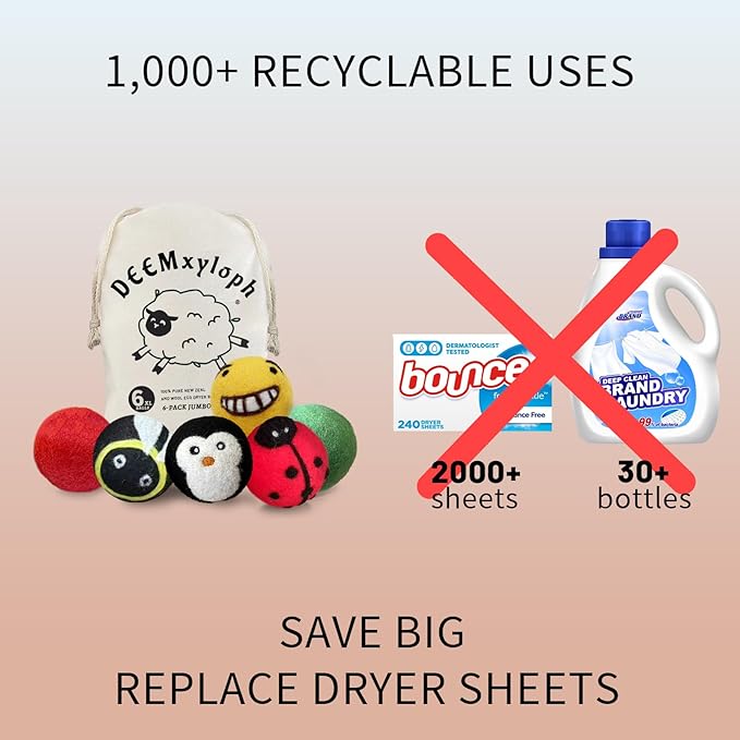 Ladybug Pattern Dryer Balls (6pcs/3"),Friendly Dryer Sheet Alternative, Red & Black Colorway, All-Season Use - Reduce Wrinkles & Lint for Bedding, Towels, Everyday Wear