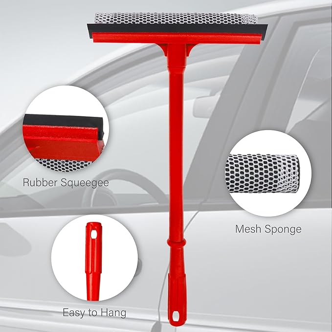 Car Squeegee with 15.9" Handle,Car Windshield Squeegee for Gas Station, Windows, Glass, Bathroom, Garage Cleaning, Rubber Blade Cleaner with Handle, Applicable to All Vehicles