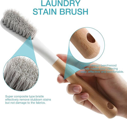 Wood Laundry Brush, OSCIOSS Laundry Stain Brush wth Long Handle and Soft Bristle for Cleaning Clothes & Shoes, Protable Laundry Brush for Stains on Clothes (Plastic-2pack)