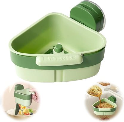 Kitchen Sink Strainer Basket, Suction Cup Press-to-attach Sink Filters, Upgraded Automatic Tipping Sink Filter Basket, Faucet Sponge Storage Shelf, Corner Sink Strainers (Green)
