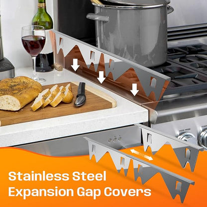 Stainless Steel Stove Gap Covers,Stove Gap Filler, Range Trim Kit, Stove Gap Guards, Heat Resistant and Easy to Clean, Easy retractable Length 13.8" to 27.5", Width 0.79",Silver(2PCS)