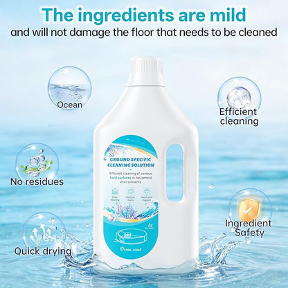 Floor Cleaning Solution Ocean Scent, Compatible with Roborock Cleaning Solution Quick Drying Without Residue Suitable for All Robot Vacuums and Wet Dry Dual-Use Vacuum Cleaners (1 L, Ocean)