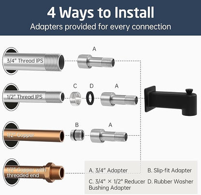 KES All Metal Tub Spout with Diverter and Handheld Shower Sprayer, Wide Fan & Power Jet Modes, Bathtub Faucet with Shower Attachment, Fit 1/2" & 3/4" IPS or 1/2" Slip-On Copper Pipe, Matte Black