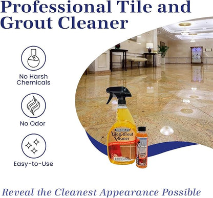 Marblelife Tile and Grout Cleaner Kit, Ready-to-Use 32 oz Spray Cleaner + 4 oz Concentrate Refill, Powerful Grout Cleaner for Tile Floors, Heavy Duty Kitchen, Bathroom & Shower Cleaner