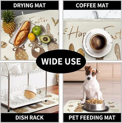 Happy Easter Bunny Dish Drying Mat Rabbits Egg Carrot Dish Pad for Kitchen Counter 16x18 Inch Microfiber Absorbent Spring Bufflao Plaid Dish Draining Mat Reusable Washable Dish Drainer Rack Mat