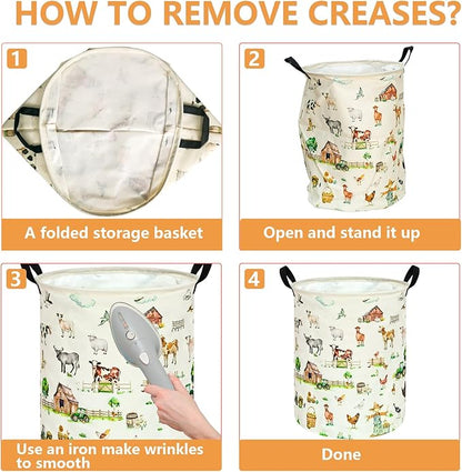 Farm Pattern 19.7 Inch Round Laundry Clothes Hamper Laundry Basket with Handles,Storage Organizer Bins Laundry Gift Basket for Room, Bedroom Decor