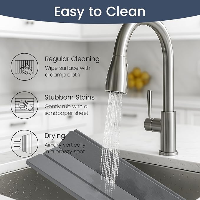 Meowoo Stone Drying Mat for Kitchen Counter, 15.7"x11.8" Foldable Diatomaceous Earth Mat, Super Absorbent, Quick-Dry Bath & Kitchen Pad for Dishes, Cups, Non-Slip, Fits Any Countertop - Dark Gray