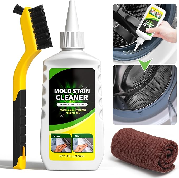 Home Remover Gel, Household Washing Machine Cleaner for Front Loader Washing Machine Seal with Brush and Towel for Bathroom, Refrigerator Sealant, Wall, Tile Grout, Kitchen