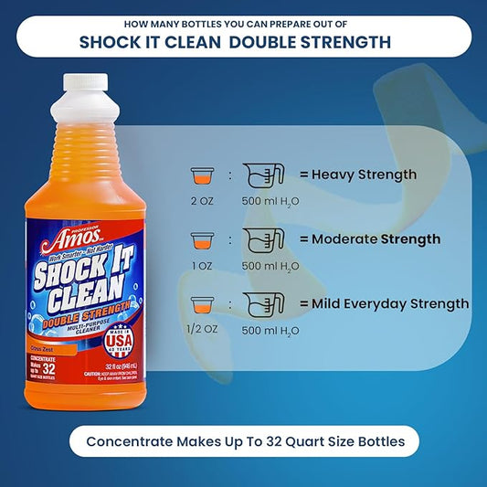 Professor Amos Shock It Clean MultiPurpose Cleaner Double Strength Concentrate All Purpose Carpet, Jewelry, Upholstery, Leather, Stain Remover & Floor Cleaner (Citrus Zest 32 Oz)