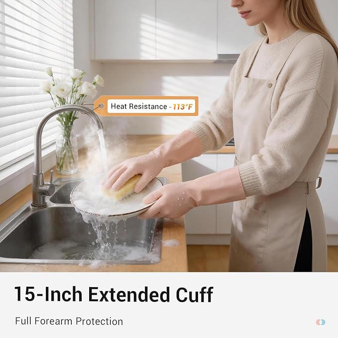 ThxToms 2 Pair Nitrile Dishwashing Cleaning Gloves,with Cotton Flocked Liner,Skin-Friendly & Anti-Slip Design,Y&P