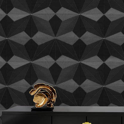 3D Peel and Stick Wallpaper Black Contact Paper 15.7'' X 395'' Wall Paper Renter Friendly Wallpaper for Cabinets and Drawers Removable Vinyl Wrap Modern Geometric Wallpaper Self Adhesive