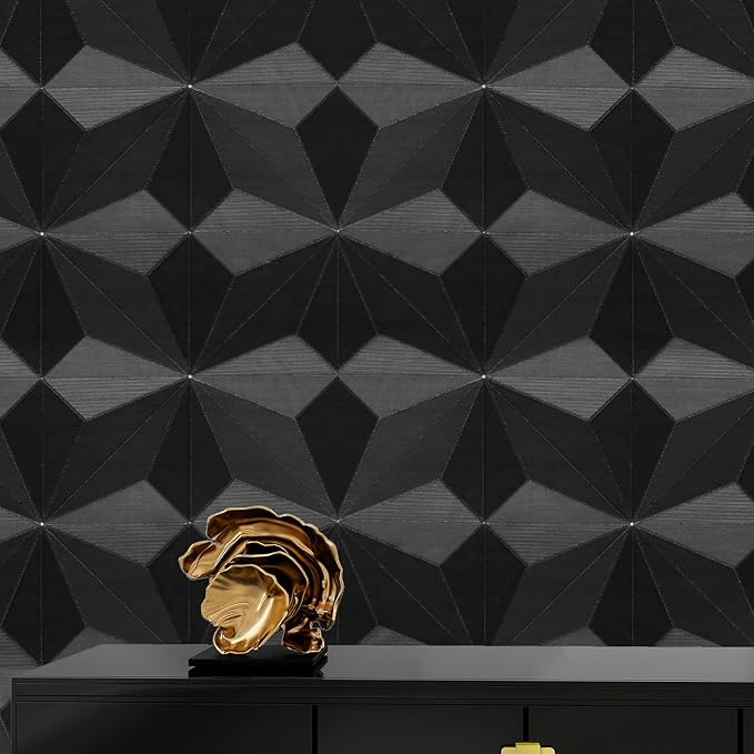 3D Peel and Stick Wallpaper Black Contact Paper 15.7'' X 118'' Wall Paper Renter Friendly Wallpaper SOR Cabinets and Drawers Removable Vinyl Wrap Modern Geometric Wallpaper Self Adhesive