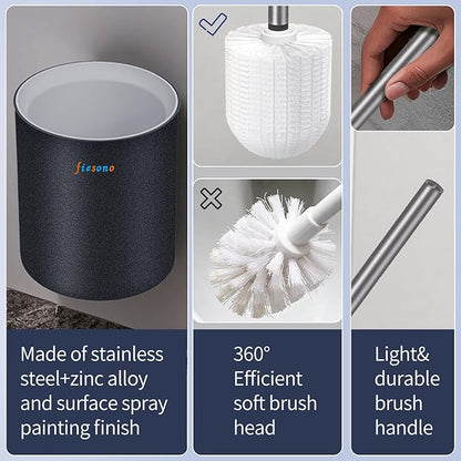 Toilet Brush and Holder, Stainless Steel Toilet Bowl Brush with Light Handle and Durable Bristles for Bathroom Cleaning
