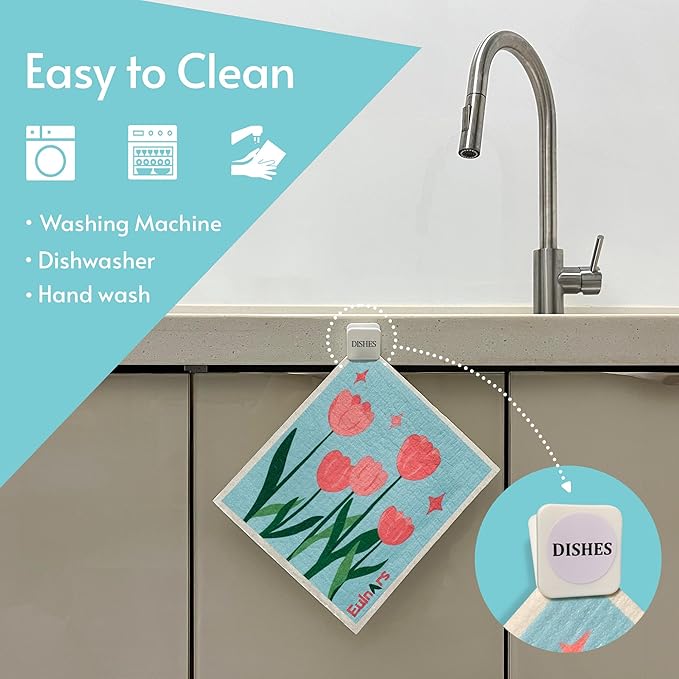Reusable Paper Towels, Swedish Dishcloths for Kitchen 8-Pack, Non-Scratch Swedish Dish Towels, Super Absorbent Cellulose Dish Cloths, No Odor Dish Rags