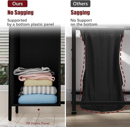 Double Compartment Laundry Basket, Laundry Sorter with Top Shelf, 2 Removable Washable Bags, Side Pockets, Black & White
