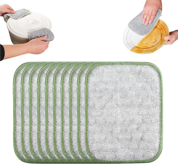 Multipurpose Steel Wire Cleaning Cloth - Double-Sided Scrub Rag for Kitchen Pots Pans Wet Dry (10)