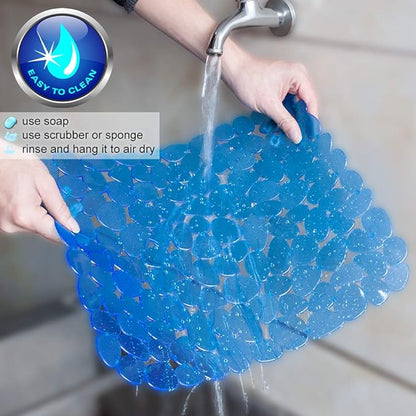 Bligli Pebble Sink Mat for Stainless Steel/Ceramic Sinks, PVC Eco-Friendly Sink Protectors Mats for Bottom of Kitchen Sink, Dish Drying Mat for Dishes and Glassware, 15.7 x 11.8 inch, Blue
