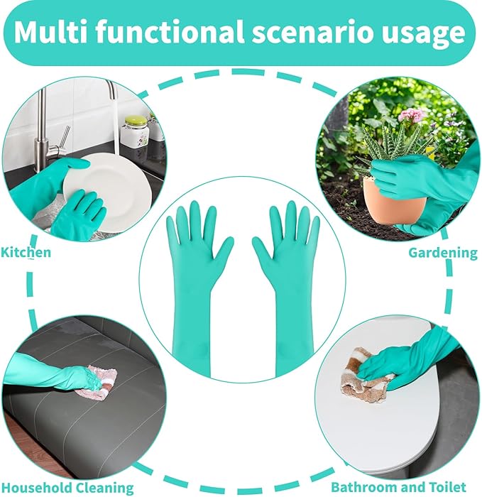 13 inch Nitrile Rubber Dishwashing Gloves 2 Pairs Waterproof, Reusable, Suitable Home Cleaning, Bathroom, Kitchen