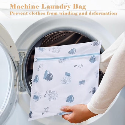 Durable Laundry Bag, Mesh Laundry Bags with Premium Zipper, 5 Pack Washing Machine Wash Bags for Delicates Blouse, Hosiery, Underwear, Baby Clothes, Travel Organization Bag (Leaves)