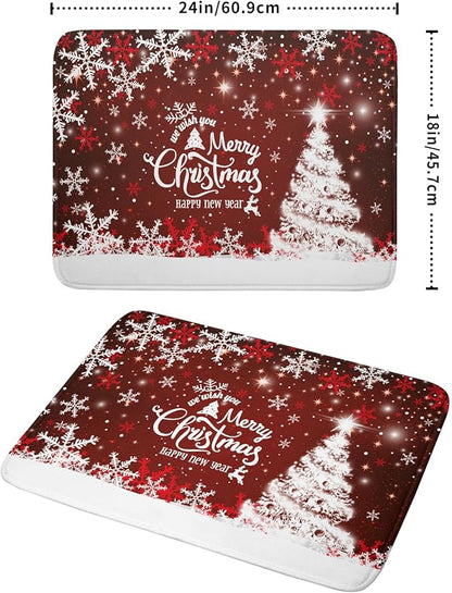 Happy New Year Red Dish Drying Mat for Kitchen Counter,Merry Christmas Tree Snowflake Drying Mat 18 x 24 Inch with High Absorbent Reversible Microfiber Dish Drying Pad Drainer Mat for Coffee Bar