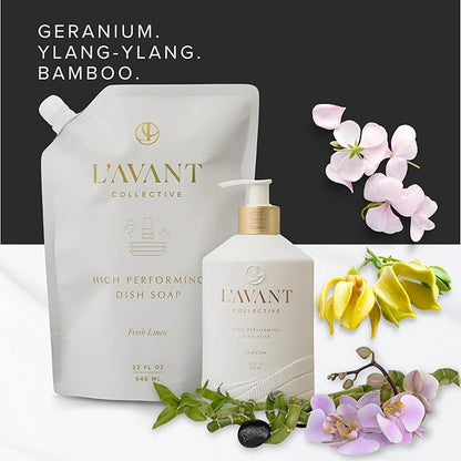 L'AVANT Collective High Performing Dish Soap Refill | Plant-Based Ingredients & High Performing Formula | Fresh Linen Scent | 32 FL oz/946 mL