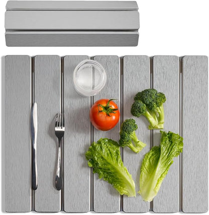 Meowoo Stone Drying Mat for Kitchen Counter, 15.7"x11.8" Foldable Diatomaceous Earth Mat, Super Absorbent, Quick-Dry Bath & Kitchen Pad for Dishes, Cups, Non-Slip, Fit Any Countertop - Light Gray