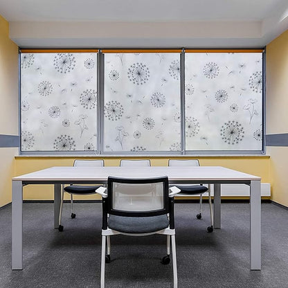 Filmgoo Window Privacy Film Non-Adhesive Sun Blocking Stained Glass Door Sticker Frosted Window Tinting Film for Home Office（Dandelion,35.4 Inch x 6.5 Feet）
