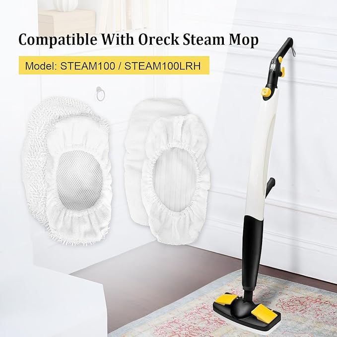 Steam Mop Pads Replacement Compatible with Oreck Steam Mop STEAM100 / STEAM100LRH, Washable Reusable Steam Mop Covers Bonnets for Hardwood Floor Cleaning (4 Pack)