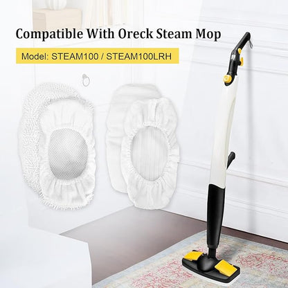 Steam Mop Pads Replacement Compatible with Oreck Steam Mop STEAM100 / STEAM100LRH, Washable Reusable Steam Mop Covers Bonnets for Hardwood Floor Cleaning (4 Pack)