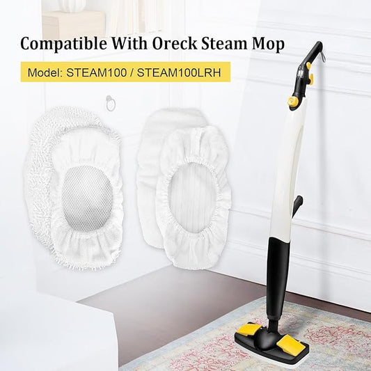 Steam Mop Pads Replacement Compatible with Oreck Steam Mop STEAM100 / STEAM100LRH, Washable Reusable Steam Mop Covers Bonnets for Hardwood Floor Cleaning (4 Pack)