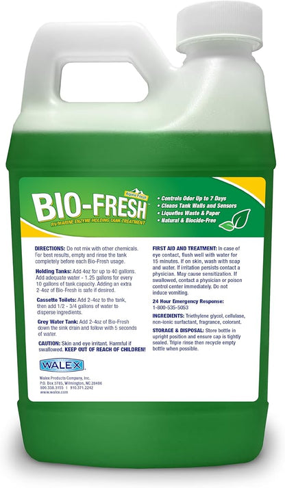 Walex Bio-Fresh Liquid Enzyme Holding Tank Treatment for RV, Camper & Marine - Black Water Tank Deodorizer, Liquifies Waste & Toilet Paper, Septic Tank Safe, Biocide-Free, Alpine Fresh, 64oz