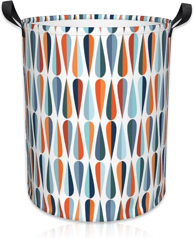 Mid-Century Modern Laundry Basket Foldable Laundry Hamper Waterproof Oxford Cloth Large Laundry Basket Clothes Storage Bucket Toy Organizer For Bathroom, Laundry, College 17.3 x16.5 Inch