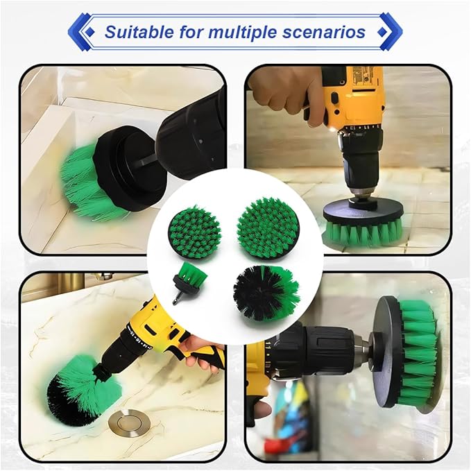 ZIMISI 4PCS Drill Brush Attachment Set, Mult-Purpose Car Wash Brush, Rotary Detailing Brush Set, Car Carpet Cleaner Brushes for Wheel, Grout, Shower, Bathroom, Floor (Green)