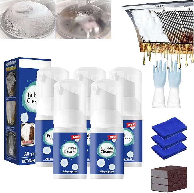 All Purpose Rinse Cleaning Foam, All-Purpose Rinse-Free Cleaning Spray, Super Foam Bubble Cleaner, Super Powerful Multi Purpose Foam Cleaner, Stain Removal Kit for Kitchen (30ml-5)