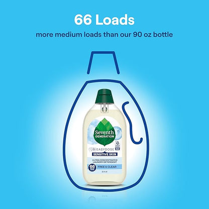 Seventh Generation EasyDose Laundry Detergent, Ultra Concentrated: 66 Loads, Free & Clear Designed for Sensitive Skin, 23.1 Fl Oz