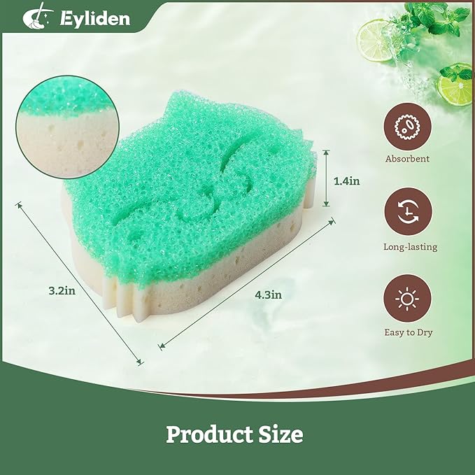 Eyliden 6 Pack Scrub Sponge - Dual-Sided, Smart-Temp Firmness, Dish Scrubber, Non-Scratch, Multi-Surface Safe Cleaning Sponges for Kitchen, Bathroom, Dish Scrubbing