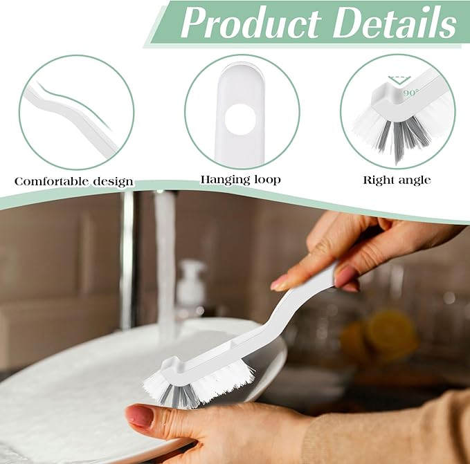 2Pcs Small Scrub Brushes, Kitchen Scrub Brush with Handle, Right Angle Cleaning Brush, Stiff Bristle Brush for Clean Dish Sink Bathroom Window Track Household Edge Corner Crevice Tile Floor