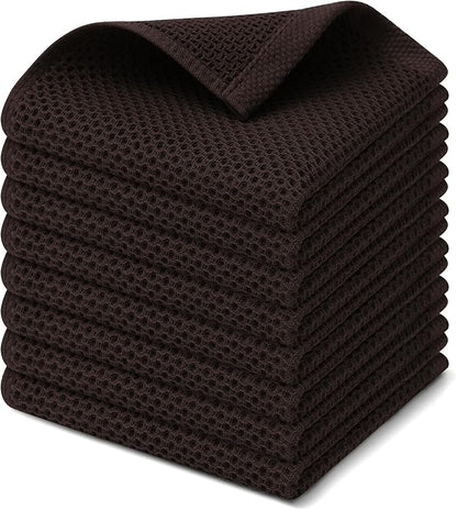 Kitinjoy 100% Cotton Kitchen Dish Cloths (12 X 12 Inches, Dark Brown), 8 Pack Waffle Weave Ultra Soft Absorbent Dish Towels for Drying Dishes Quick Drying Kitchen Towels Dish Rags