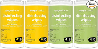 Amazon Basics Disinfecting Wipes, Lemon & Fresh Scent, Thick, Sanitizes/Cleans/Disinfects/Deodorizes, 340 Count (4 Packs of 85)