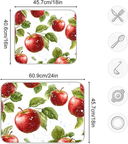 Snowflake with Apple Pattern Dish Drying Mat for Kitchen Counter Super Absorbent Drying Mat 16x18 inch Large Dish Drying Matts for Countertop Protector Dishes Pad