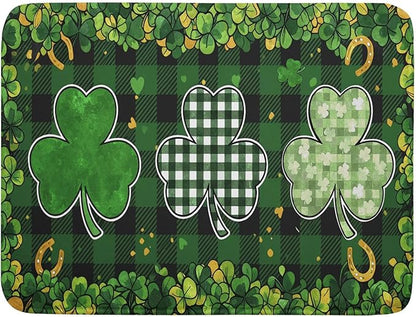 St Patrick's Day Green Clover Dish Drying Mat 18 x 24 Inch With Absorbent Reversible Microfiber Spring Buffalo Plaid Lucky Clover Shamrock Drying Dish Drainer Mat Fast Dry For Kitchen Dining Room