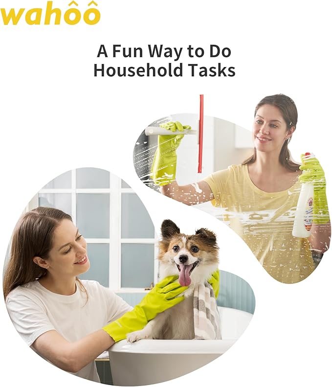 wahoo 3 Pairs Skin-Friendly Cleaning Gloves, Cotton Flocked Lined Dishwashing Gloves, Reusable, Non-Slip, Waterproof, Bud Tender, Small