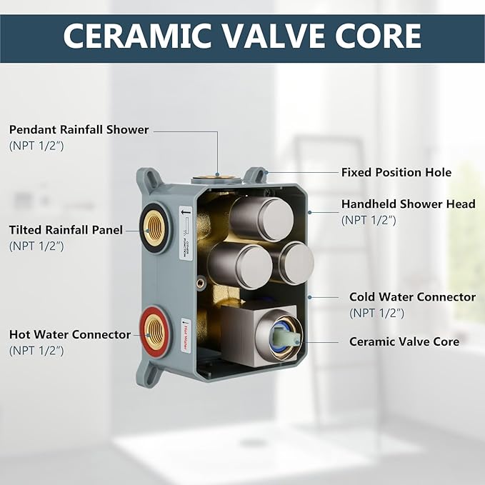 Aolemi Shower Faucet Set Ceiling Mount Shower System Rough-in Valve and Shower Trim Kit 2 in 1 Handheld Spray Push Button Diverter 10 and 6 Inch Dual Shower Head Brushed Nickel