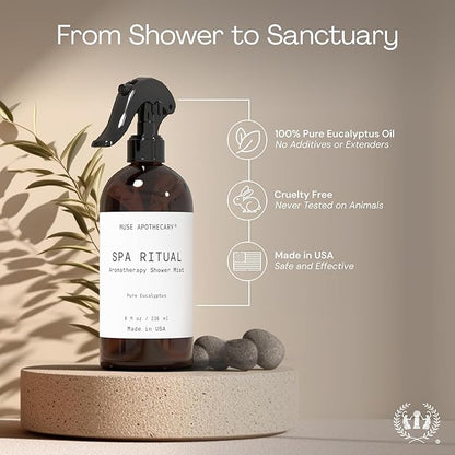 Muse Apothecary Spa Ritual Pure Eucalyptus Oil Shower Mist - Eucalyptus Spray for Shower, Spa, Bath, and Linen - Aromatherapy Eucalyptus Essential Oil Spray - 8oz, 2 Pack