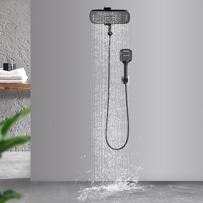 12" Rain Shower Head with Handheld Spray, Rainfall Shower Head with Handheld Combo, 11" Stainless Steel Extension Arm with Height & Angle Adjustable High Pressure Showerheads, Matte Black