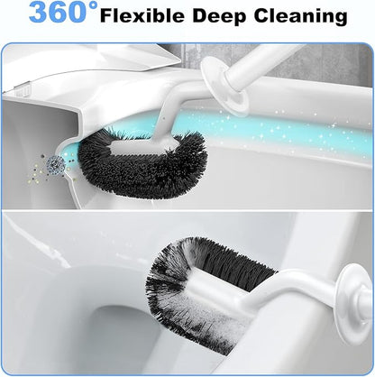HAMITOR Toilet Bowl Brush Holder Set: Curved Design with Holder for Deep Cleaning Under Rim - Compact Hidden Scrubber for Small Space - Modern RV Bathroom Accessories - White 1 Pack