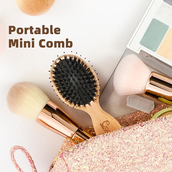 BLACK EGG Mini Hair Brush - Mini Boar Bristle Hair Brush for All Hair Types Tangle-Free Hair Comb for Women Men Kids - Detangling Travel Hairbrush
